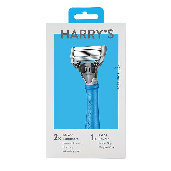 Harry's Original Razors for Men - Two 5-Blade Cartridges and 1 Razor Handle - German Engineered - Surf Blue Edition