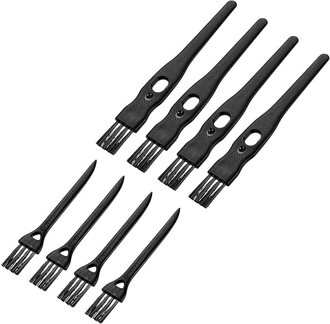 MECCANIXITY Shaver Brush Cleaning Tools with Black Handle Black Nylon Bristles 2 Sizes for Keyboard, Window Track, Vent Outlet, Home, Office, 8 Pack