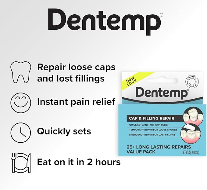 Dentemp Maximum Strength Loose Cap and Lost Filling Repair - Dental Repair Kit for Instant Pain Relief - Value Pack (Packaging May Vary)