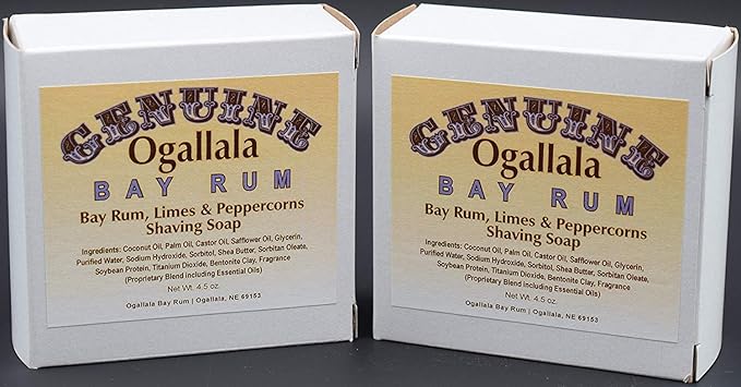 Two (2) of Genuine Ogallala Bay Rum, Bay Rum-Limes & Peppercorns Shaving Soap - Each Puck 4.5 oz