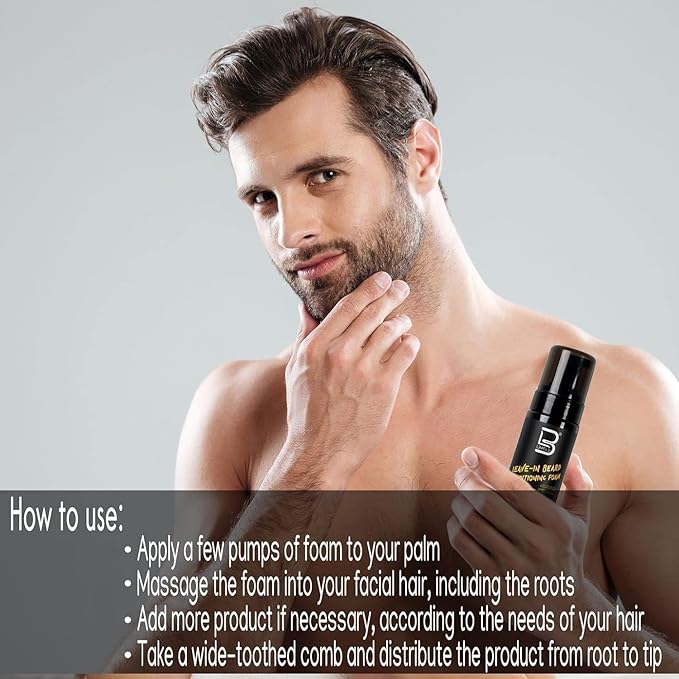 L3 Level 3 Leave In Beard Conditioner Foam - Lightweight Beard Hydrator, Softens and Moisturizes Facial Hair for a Smooth, Healthy Beard