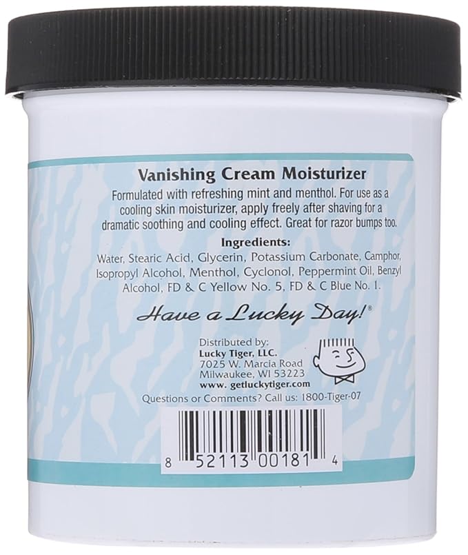 Lucky Tiger Sandahl’s Vanishing Cream (12 oz) – Classic Cooling Aftershave for Men & Face Moisturizer – Menthol & Peppermint Oil Fast-Absorbing After Shave Lotion for Men – Soothes Razor Burn & Bumps