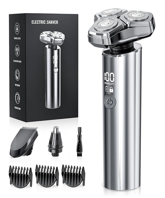 Electric Razor for Men，10,000RPM High-Speed Motor, IPX8 Waterproof, USB Fast Charging, Quick Charge & Travel Lock，Upgraded Mirror Silver