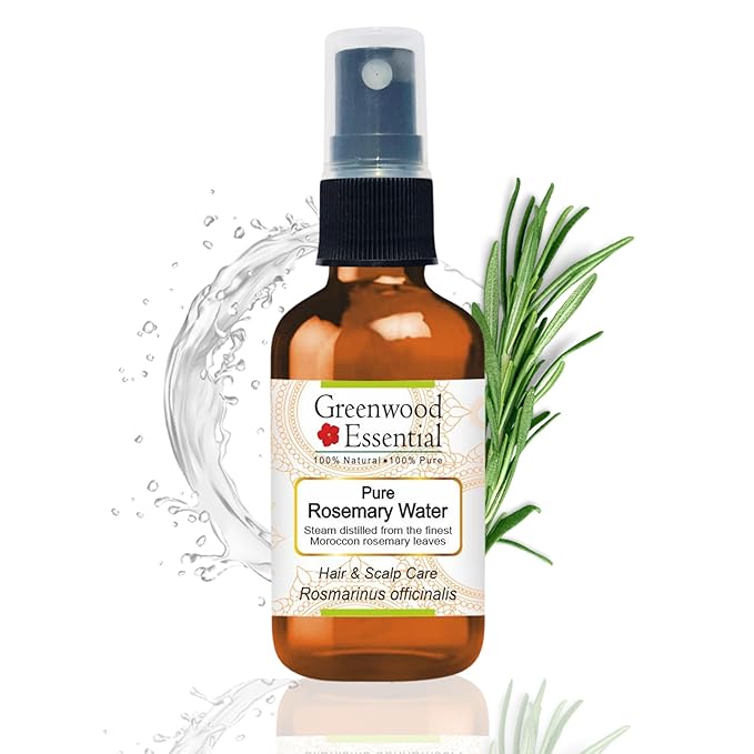 Greenwood Essential Pure Rosemary Water for Hair Rosmarinus officinalis – Steam Distilled from Finest Moroccan Rosemary for Hair Growth & Reduces Hair Fall 100ml With Glass Spray Bottle