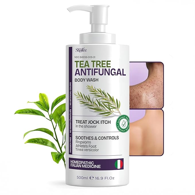 Antifungal Tea Tree Body Wash - Eczema Body Wash, Jock Itch, Back Acne, Ringworm Treatment for Humans | Antifungal Soap For Men & Women with 1% Tolnaftate & Tea Tree Oil - 16.9 oz