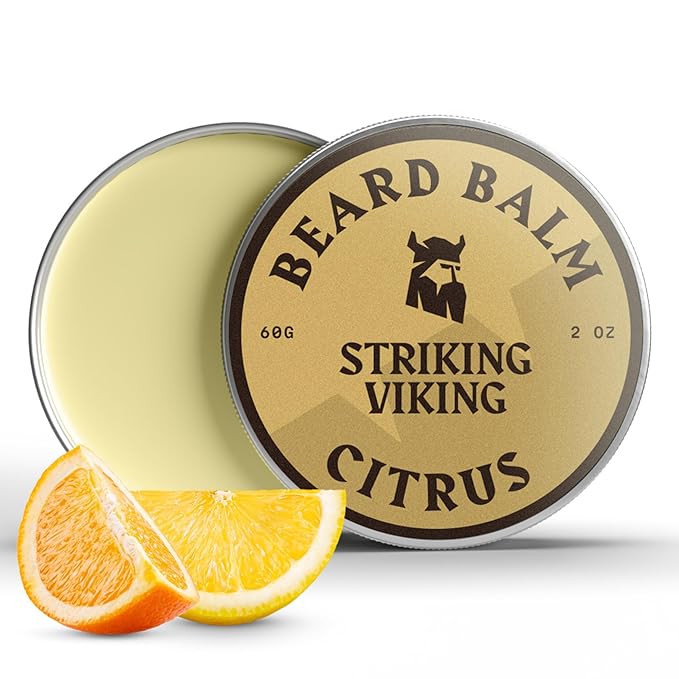 Striking Viking Beard Balm for Men - 2 Fl Oz, Pack of 1, Citrus - Travel Beard Softener - Flexible Styling & Mustache Conditioner