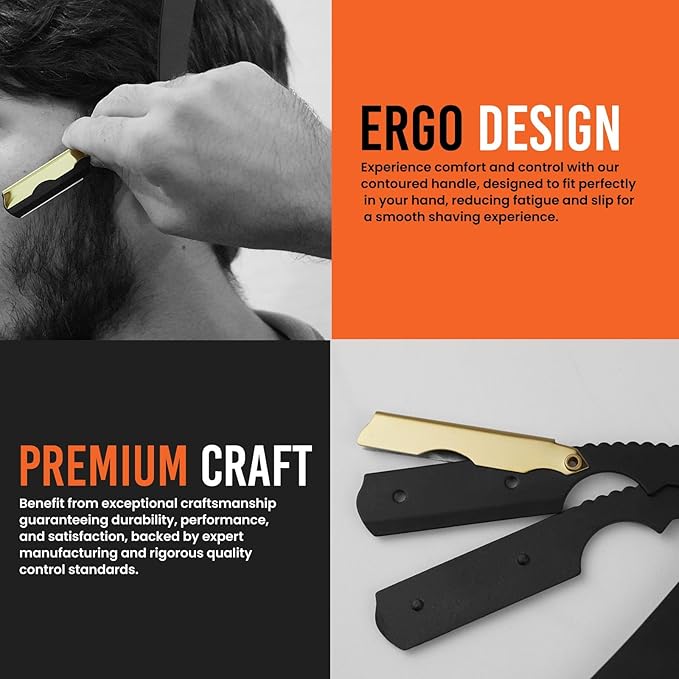 SIZZO Professional Straight Shaving Razor for Men (Black Gold)