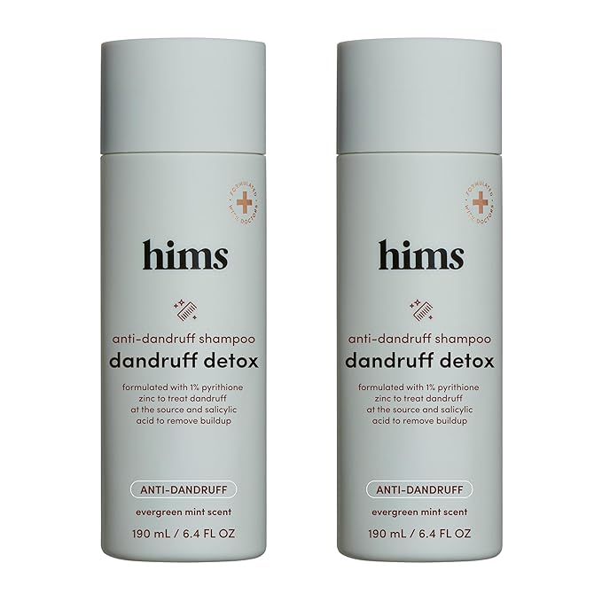 hims Dandruff Detox Shampoo - Pyrithione Zinc, Argan Oil, & Avocado Oil Formula - Dandruff Shampoo for Flaky & Itchy Scalp - Sulfate-Free, Paraben-Free - Evergreen Mint Scent - 6.4 Fl Oz, 2 Pack