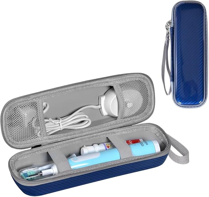 Toothbrush Travel Case for Oral B/Oral-B Pro 1000 1500 5000 7000 7500 6000 9600/ Phlips Sonicare 4100 5100 1100 6100 5300 Electric Toothbrush, Portable Hard Protective Storage Bag (Blue)