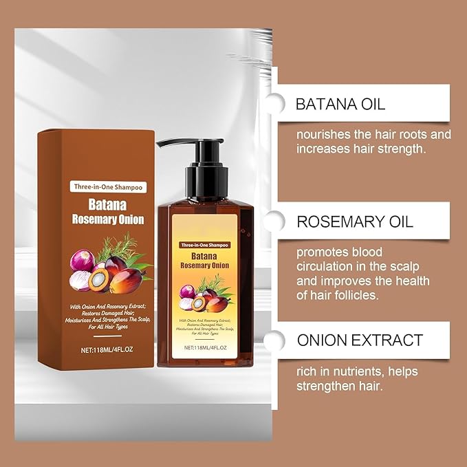 3-in-1 Nourishing Conditioning Shampoo, Hair Growth Shampoo with Rosemary, Batana, Onion for Men & Women Reduce Hair Loss (1pcs)