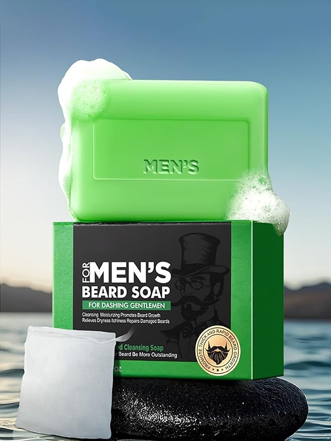 ranrann Men's Handmade Beard Soap Bar with Foaming Net - Natural Gentle Cleanser for Hydrated Skin Refreshment Green One Size