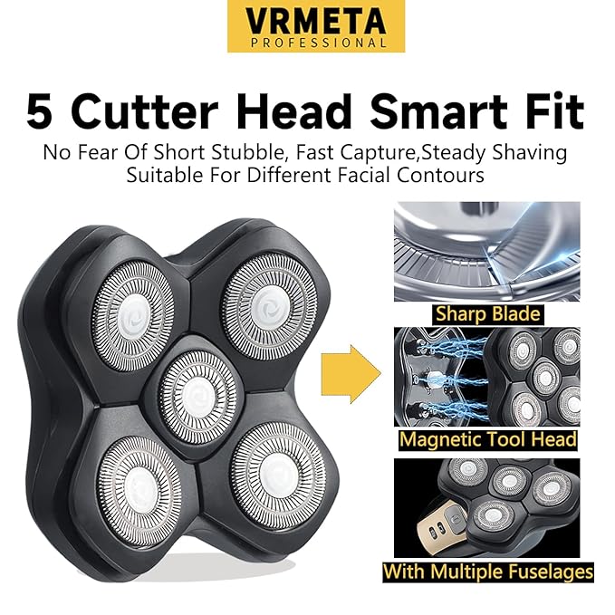 5D Floating Replacement Shaver Heads for Bald Men Universal Sharp Blades Head shavers for Rotary Electric Shavers (5D Black)