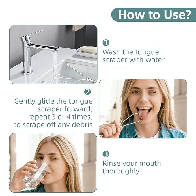 Tongue Scraper for Adults Stainless Steel Tongue Cleaner Brush 2-Packs, Silver