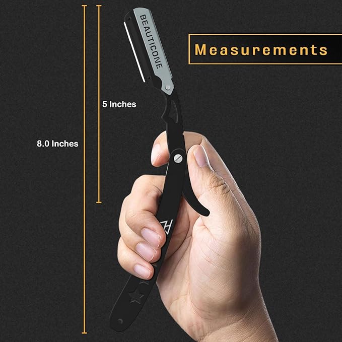 BEAUTICONE Straight Razors for Men, Straight Edge Razor, 100 Single Edge Blades, Stainless Steel, Barber Razor for Men's Shaving, Barber Shaving Knife, Swinglock