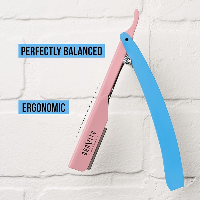 GRAVITY RAZORS Professional Straight Razor Kit – Ultra Exposure, Includes 10 Premium Blades, 2mm Exposed, Cotton Candy