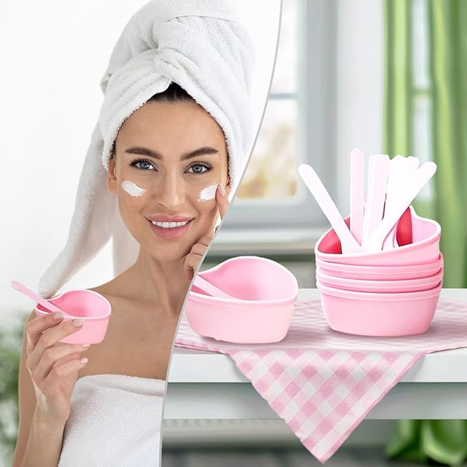 2 Sets Pink Plastic Mixing Bowl with Stirring Spatulas Heart-Shaped Facial Mask Container Pots for DIY Skin Care, Cream, Soap Making & Spa Application