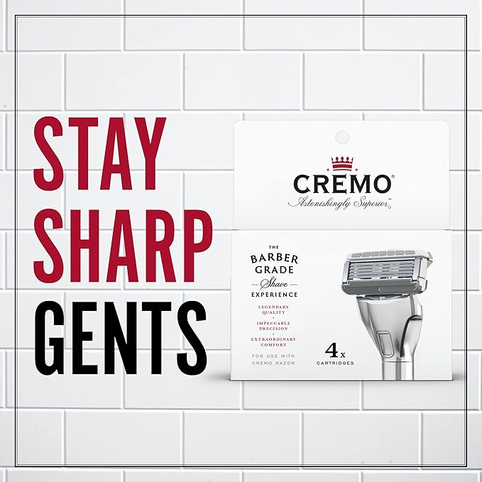 Cremo Astonishingly Superior Razor Refills, (4 Pack) & Barber Grade Original Shave Cream, Astonishingly Superior Ultra-Slick Shaving Cream for Men, Fights Nicks, Cuts and Razor Burn, 6 Fl Oz