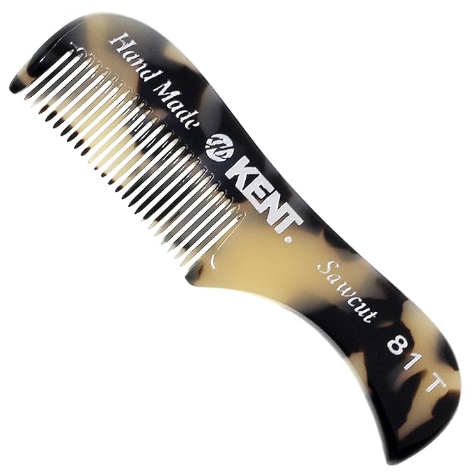Kent A 81T TW X-Small Gentleman's Beard and Mustache Pocket Comb, Fine Toothed Pocket Size for Facial Hair Grooming and Styling. Saw-cut of Cellulose Acetate, Hand Polished. Hand-Made in England