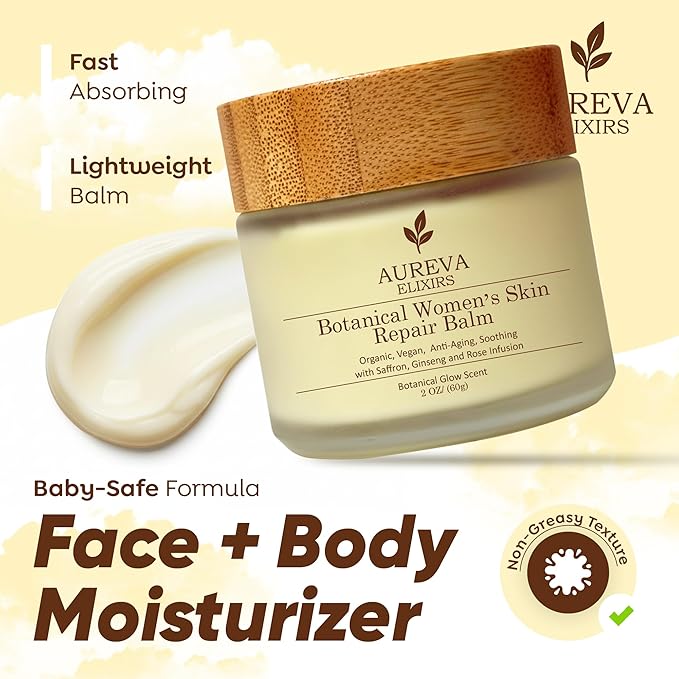 Botanical Woman’s Skin Balm – US Handmade Cleansing Balm Moisturizer For Everyone – Makeup Remover for Face, Body, For All types of Skin Neck & Décolleté Drynes – Saffron, Ginseng, Rose Infusion