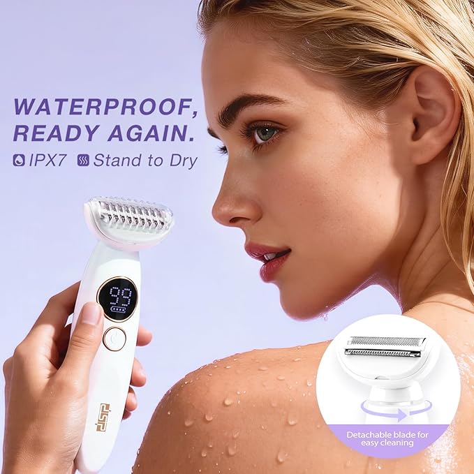 DSP 5-in-1 Electric Shaver for Women, Waterproof Painless Hair Removal Trimmer with Nose/Eyebrow/Bikini Attachments, USB Rechargeable Ladies Grooming Kit for Face Legs Arms