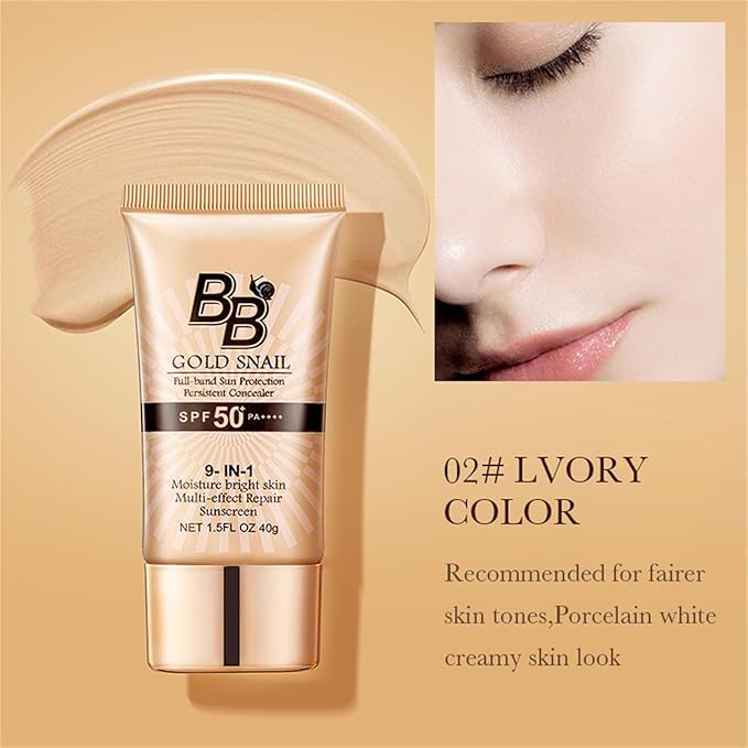Generic Korean BB Cream with SPF 50, 9 in 1 BB Cream Sunscreen SPF 50 Korean Waterproof Sweatproof, Foundation Full Coverage Tinted Moisturizer, Facial Concealer for Oily Skin, Dry Skin (2Pcs 02#)