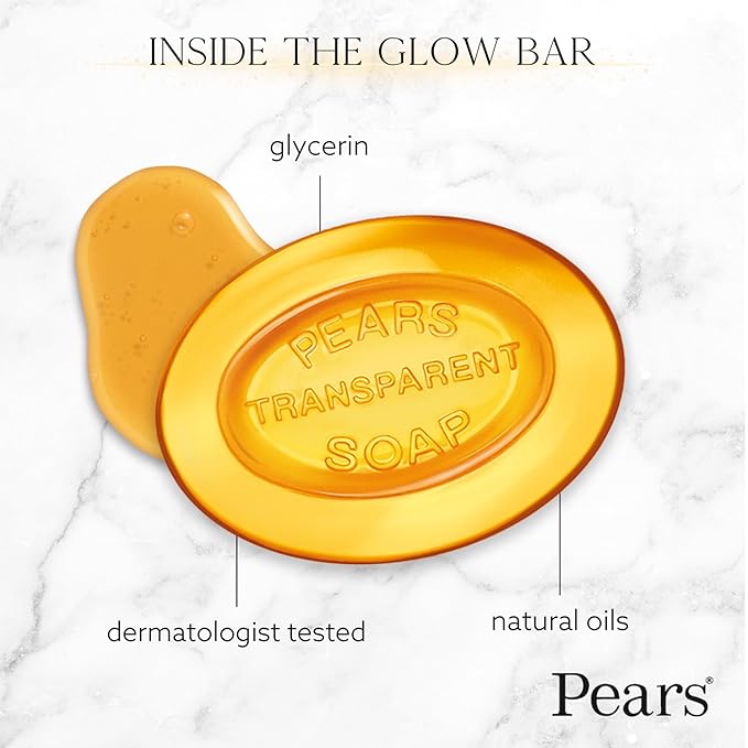 Pears Soap, Pure & Gentle with Natural Oils, 12-Pack – Transparent Amber Glycerin Soap for Pampered, Glowing Skin, 3.53 Oz Ea