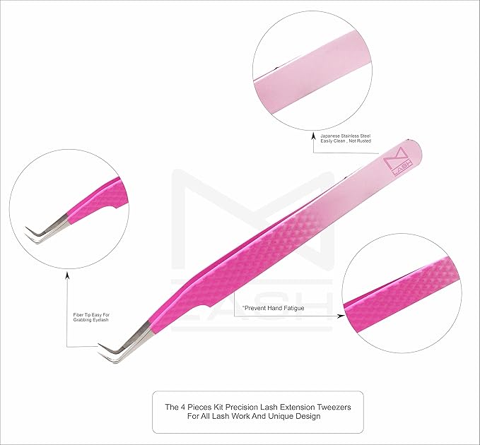 M LASH - V3 Tweezer Set Diamond Grip NANO Fiber Tip - Volume & Classic Eyelash Extensions - Japanese Steel Lash Tool (PW-Ombre)