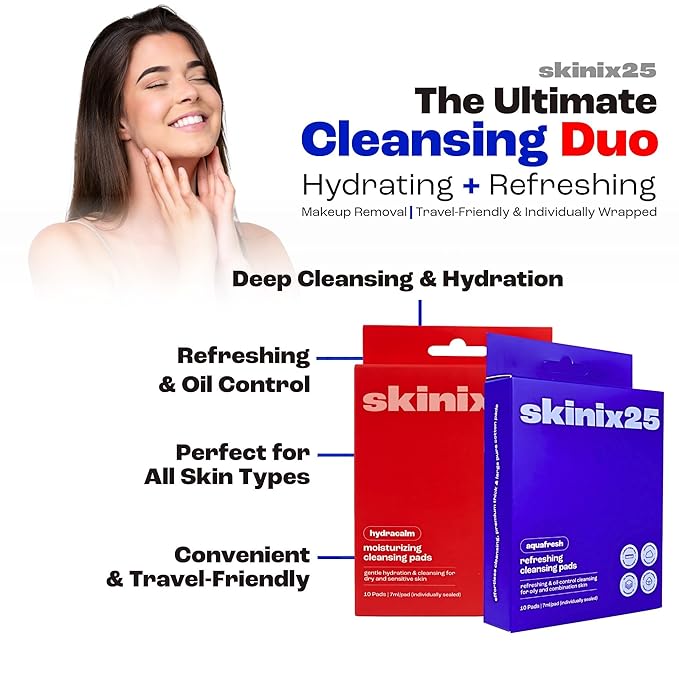 Hydracalm & Aquafresh Facial Cleansing Pads – 40 Individually Wrapped Cotton Wipes | On-the-Go Face Wipes for Travel, Gym & Daily Skincare | Hydrating + Oil-Control Cleansing Pads for All Skin Types