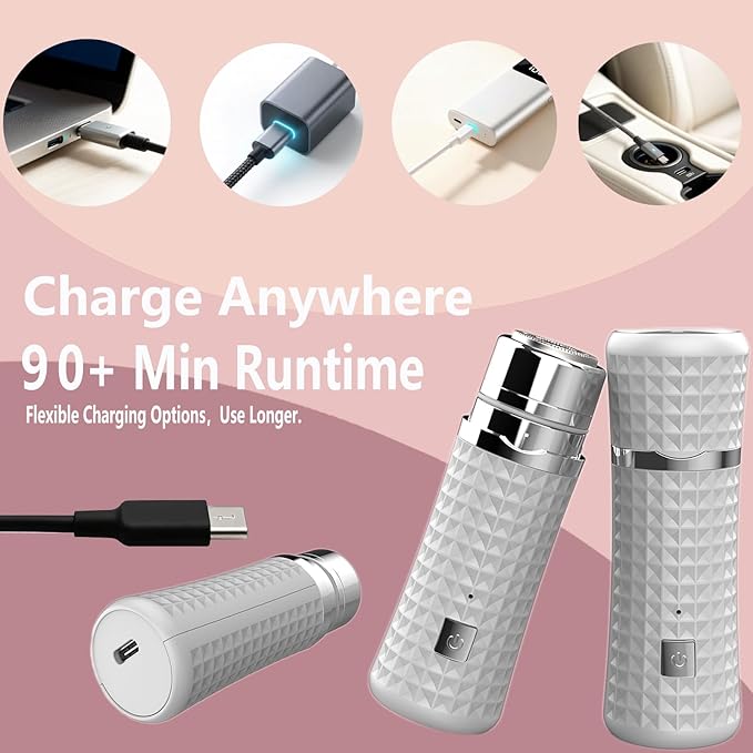 Women's Electric Shaver, Portable Facial Hair Remover for Women, Painless Peach Fuzz Trimmer for Face & Arms, USB-C Rechargeable 90 Mins Use, Sensitive Skin Friendly,White