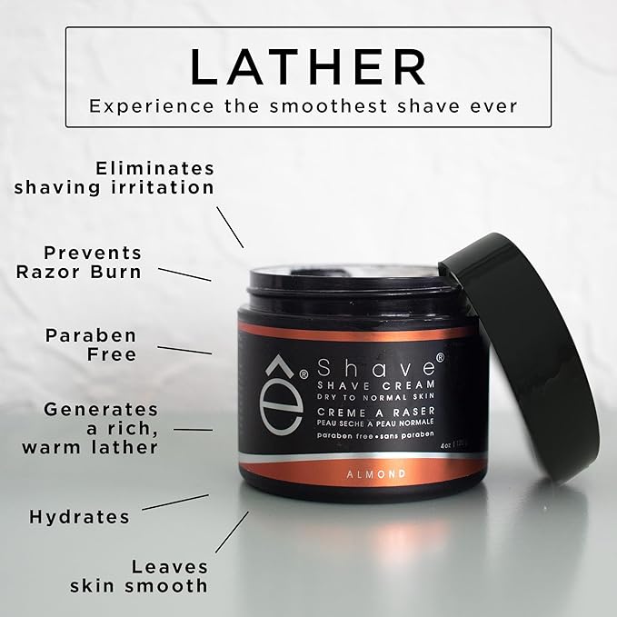 eShave Shaving Cream for Men 4 oz, Almond, prevents shaving irritation and razor burn, generates a rich lather for a soft, silky, Smoothest Shave