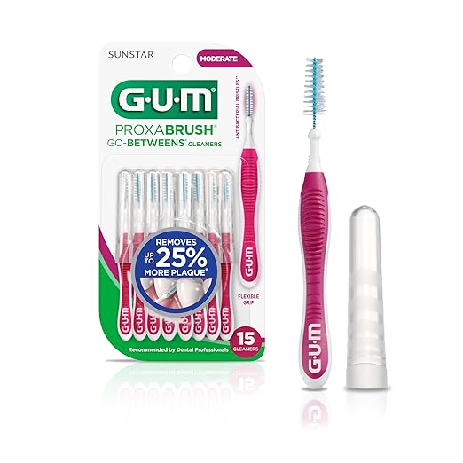 GUM Proxabrush Go-Betweens - Moderate - Interdental Brushes - Soft Bristled Dental Picks for Plaque Removal Health - Safe for Braces & Dental Devices, 15 Count