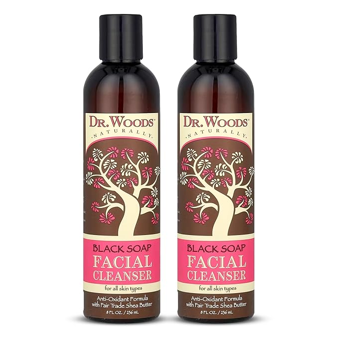 Dr. Woods Black Soap Facial Cleanser - Made with Organic Shea Butter, Gentle Liquid Face Wash for Men and Women, Natural Cleansing for Daily Use and All Skin Types - 8 Fl Oz (Pack of 2)
