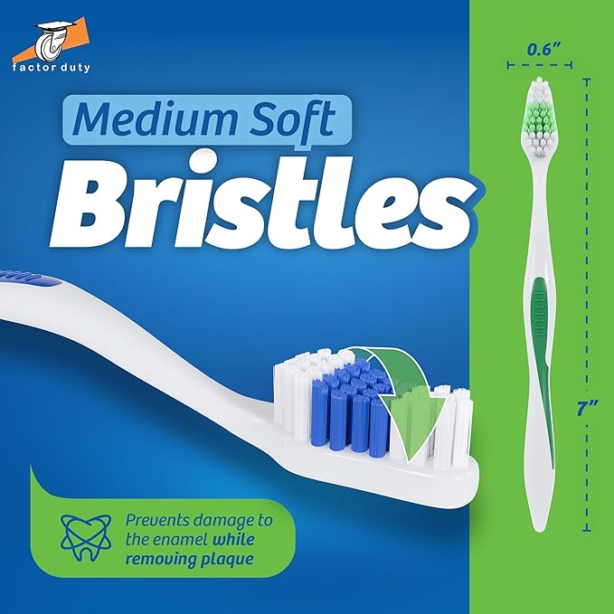 FactorDuty 100 Pack Toothbrush Standard Classic Medium Soft Toothbrush Bulk Individually Wrapped