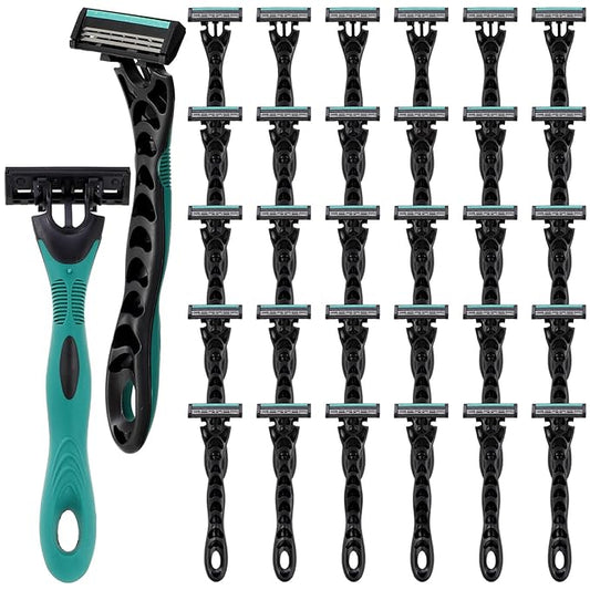 30 Pcs Men's Disposable Razors Bulk 3 Blade Men Razors for Head Sensitive Skin Comfortable Shave