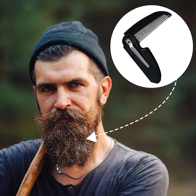 Folding Mustache Comb for Men, Portable Plastic Pocket Moustache Comb, Fine Teeth Beard Straightener Grooming Styling Hair for Men (1 Pcs)