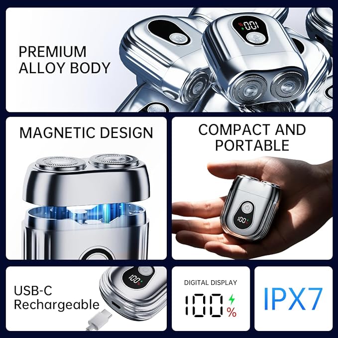 Portable Mini Electric Shaver for Men & Women – USB-C Rechargeable Waterproof Cordless Razor, Compact Travel Face & Body Trimmer for Home & Business (Silver)