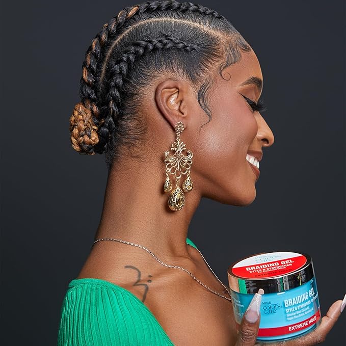 KISS COLORS & CARE Braid Gel Extreme Hold, 6 oz -Nourishing, Adds Shine, Moisture Boosting, Long Lasting Hold, For All Hair Types, Style and Stregthen, For Protective Styles