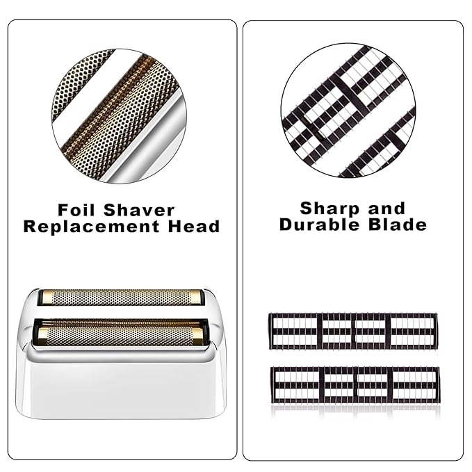 Replacment Foil and Cutter for Babyliss Pro MetalFX Double Foil Shavers Head，2 Count,Silver