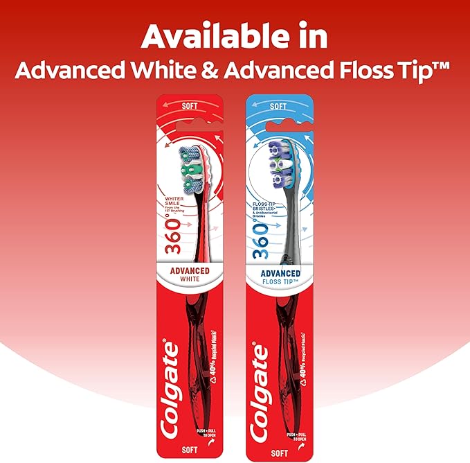 Colgate 360 Advanced Whitening Medium Toothbrush Pack, 4 Adult Medium Toothbrushes with Cheek and Tongue Cleaner, Helps Clean Your Teeth, Tongue, Cheeks, and Gums, 4 Pack