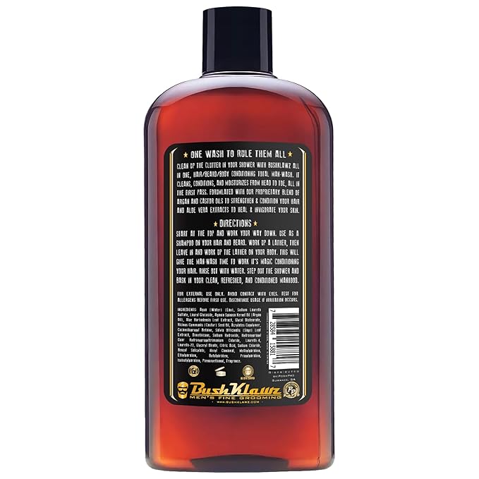 BushKlawz URBAN PRINCE MAN WASH Men’s Original All in One 3-in-1 Shampoo Conditioner Hair Beard Body Wash Man Made American Viking Crew Cannon Wash with Bulldog Duke PH Ballwash