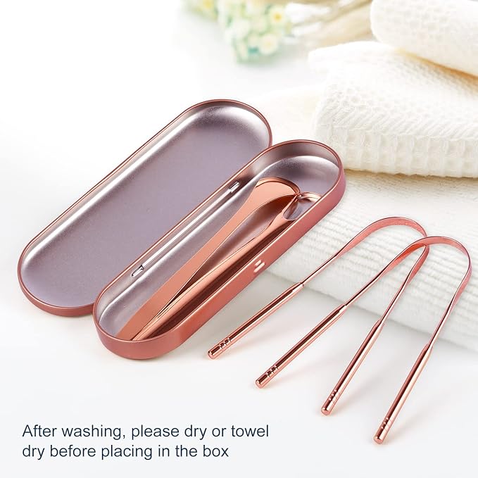 MORGLES Metal Tongue Scraper, 4Pcs Tongue Cleaners for Adults with Portable Case