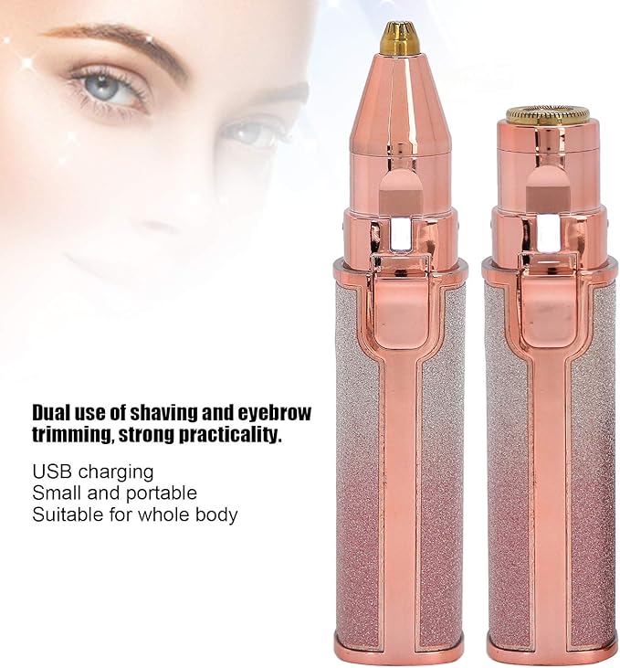 Eyebrow & Facial Hair Removal for Women, 2 in 1 Rechargeable Nose Hair & Eyebrow Trimmer, Portable Shaver with LED Light, Painless Hair Removal Device for Face Eyebrows Lips Chin Body Peach Fuzz