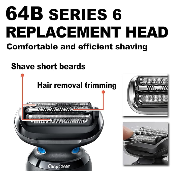 64B Series 6 Braun Electric Shaver Replacement Head Compatible with New Generation Series 6 Shavers 6120s, 6140cs, 6172cc, and 6175cc (2PACKS)