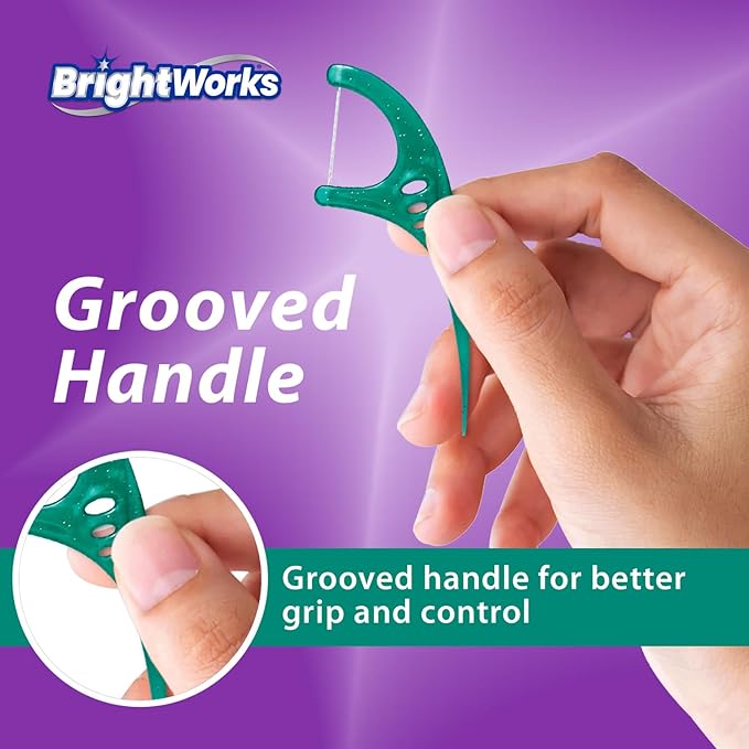 Brightworks ECO Sustainable Floss Picks - 270 Count - PFAS Free - Made in USA100% Post-Consumer Recycled Plastic, Super Strong Mint-Flavored Floss with Micro-Crystals