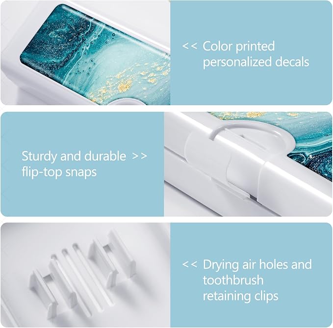 Toothbrush Travel Case - Colorful Pattern, Holder and Covers for Toothbrushes, Includes Tongue Scraper Case