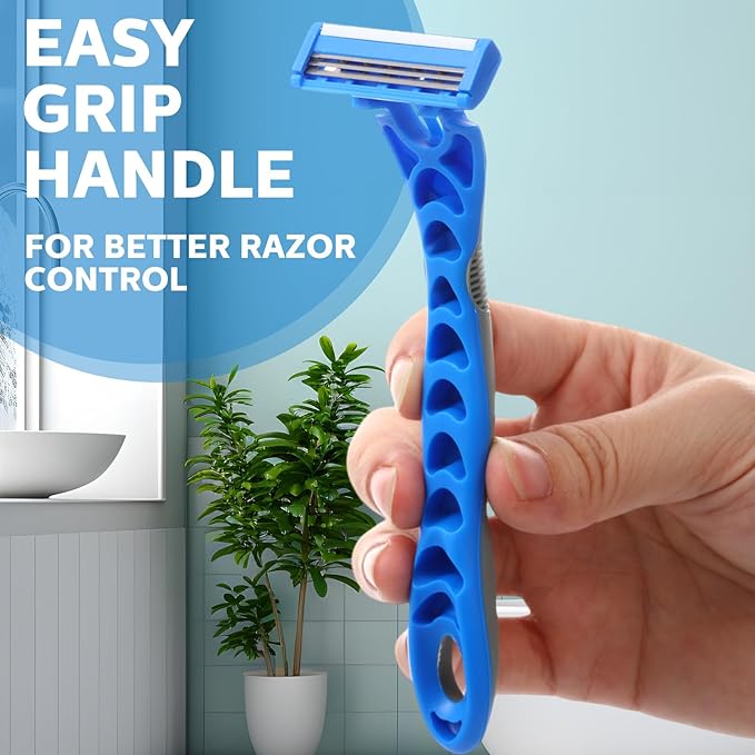 50 Pcs Three Blade Disposable Razors for Men Bulk Men's 3 Blade Sensitive Skin Razor for Comfortable Shave