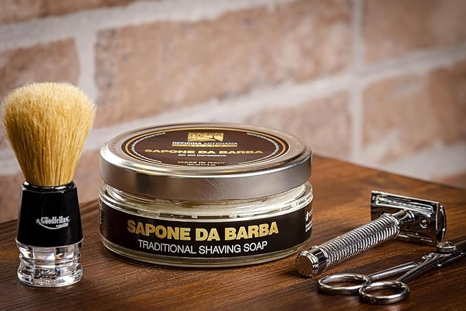 Officina Artigiana Milano Traditional Shaving Soap 150 ml – Luxury Italian artisan wet shaving bar with 40% wellness oils & shea butter – almond‑scented – vegan skincare