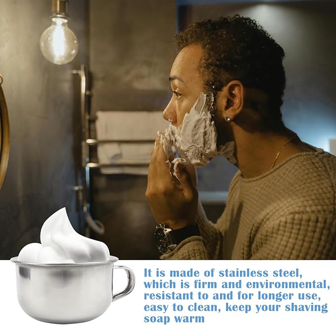DOERDO Shaving Soap Mug Bowl, 3.5 Inch Stainless Steel Cup with Handle, Shaver Razor Cleansing Foam Tool, 200ML