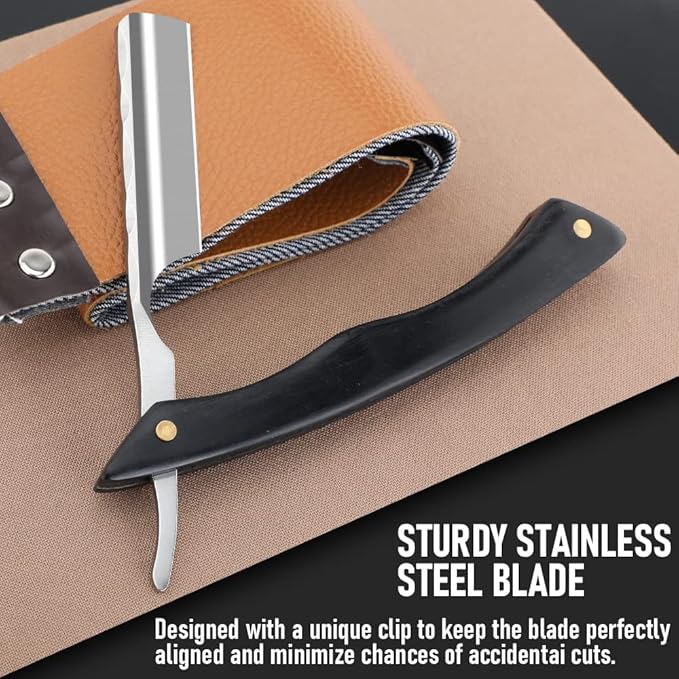 Straight Razor With Strope - Professional Straight Edge Barber Premium Stainless Steel Shaver With Shaving Strop for Men Home & Salon Grooming Using (NO.155)