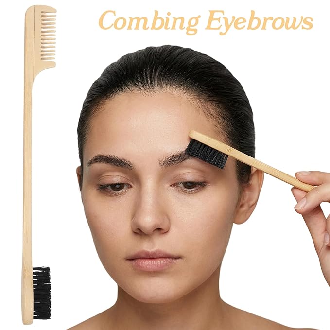 3 Pieces 2-in-1 Moustache Beard Edge Brush, Bamboo Wood Comb, Eyebrow Hair Tool, Gentle Control, Double Sided Design